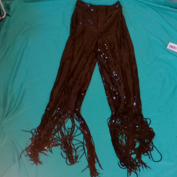 Love highlight black sequin, fringe pants, small - Picture 3 of 12